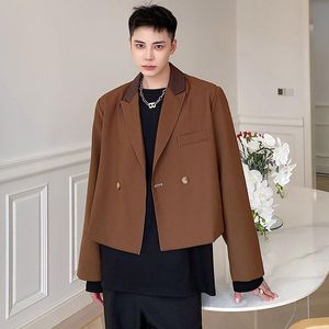Herrdräkter blazrar män förlorar avslappnad vintage trend mode kort liten kostym päls Blazer man ungdomlig koreansk streetwear jacka