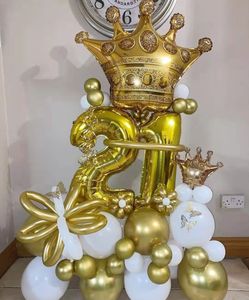 Inne imprezy imprezowe 43PCS 32/40 cali liczba balonów Zestaw Gold Crown Foil Globos 18 25 30th Happy Birthday Party Dekoracja rocznicowa Supijusz ślubny 230321