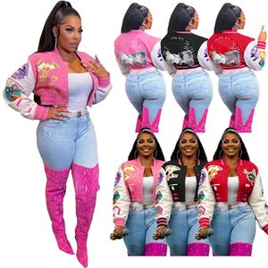 2024 Tasarımcı Marka Beyzbol Üniforma Ceketleri Kadın İlkbahar Uzun Kollu Patchwork Coats Sıradan Tek Göğüslü Ceket Üstleri Moda Baskı Dış Giyim Toptan 9519-6