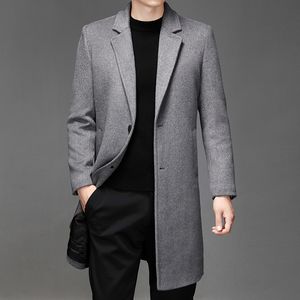 Men's Wool Blends Autumn Winter Mens Coats Mid Long Trench Men Solid Smart Casual Outerwear Turn Down Collar Windbreaker Man 230320