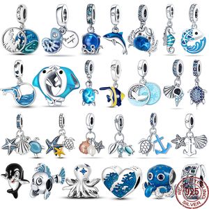 925 Silber Perlen Charms für Pandora Charm Armbänder Designer für Frauen Ocean Seashell Charms Plata De Ley 925 Silber Blue Dolphin Mermaid Tail