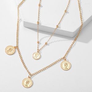 Pendant Necklaces Ladies Double Layer Neck Clavicle Chain Simplicity Geometric Multi-Relief Portrait Coin For Women Jewelry