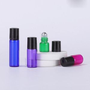 2400pcs/lote pequenas garrafas de rolos de vidro 1ml 2ml 3ml 5ml âmbar verde roxo rosa vermelha vermelha com bola de metal