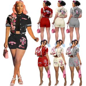 2024 Designer Brand Summer tracksuits Women two piece sets baseball uniform outfits Short sleeve jacket shorts Casual Print Sportswear jogging suits 9525-2