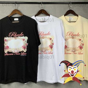 Camisetas masculinas rhude espelhar camiseta homens 1 1 1 de alta qualidade impressão gráfica floral rhude tee tais de tamanho curto T230321