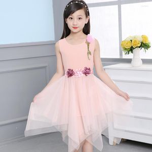 La ragazza veste le ragazze pannello esterno chiffon della maglia del fiore tre Little Summer Dress Princess Sleeveless Vestiti all'ingrosso del bambino