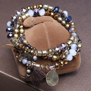 Strang Perlen Stränge Mode Vintage Bunte Seil Kette Mehrschichtige Quaste Anhänger Glas Tropfen Armbänder Armreif Für Frauen Weihnachtsgeschenk