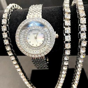 Wristwatches 3PCS Luxury Iced Out Watch For Women Tennis Chain Bracelet Necklaces Bling CZ Jewelry Set Gifts Relojes Para Mujer