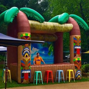 3m Lx2.5mW inflatable Tiki bar with palm tree portable drinking pub serving bars for summer beach party