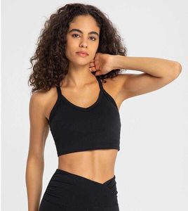 LU-342 Gathered Top Sexig Cross Cut Back Sport BH High Stretch Naken Yoga Linne Löpning Fitness Gym Kläder