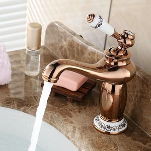 Torneiras de pia do banheiro Vidric Black Rose Gold Copper com Cerâmica Faucet Fashion Vintage e Cold Basin Mixer Tap