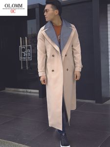Men's Wool Blends OLOMM Korean style design Doublelayer lapel Long trench coat Double breasted fashion DY1602 230321