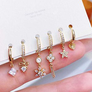 Charm Romantic Romantic Six Set Orecchini per donne squisite Chiave Cuore Snowflake Star Gioielli in stile Butterfly Micro Intarsiatura Zircone di alta qualità G230320