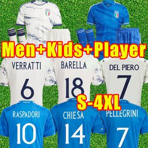 Mens Tracksuits 2023 İtalya Futbol Formaları Italia 23 24 Hayranlar Oyuncu Versiyonu Maglie Da Calcio Verratti Chiesa Gnonto Futbol Gömlek T Lorenzo Pinamonti Politano Grifo