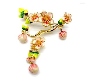 Necklace Earrings Set CSxjd Exquisite Enamel Peach Blossom Cherry Brooch Fashion Women Temperament Jewelry