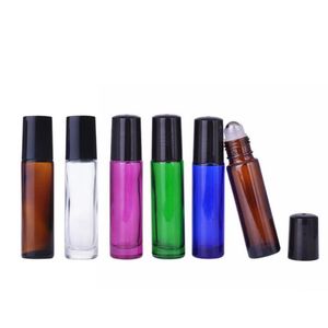 Colorful 10ml Essential Oil Glass Roll On Bottles for Essential Oil with Metal Ball Black Cap