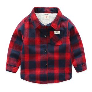キッズシャツ秋の冬の男の子シャツ長袖コットン子供シャツ厚いフリース温かい格子縞のシャツbc400230321