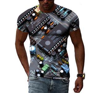 Tshirts masculinos Oneck Top Casual 3D Impressão eletrônica Camise