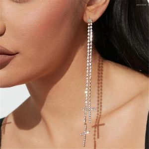 Brincos de berros dangle Shiny Rhinestone Tassel Chain Double Cross Pingnder Long Christmas Gift for Women Crystal Charm Drop