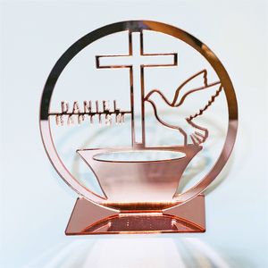 Other Event Party Supplies 10PCS Custom Name Mirror Rose Gold Cross First Communion Party Favor Decors Acrylic Personalized Baptism Christening Gift 230321