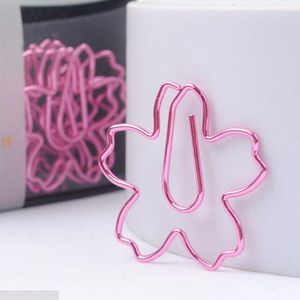 12st/Lot Top Quality Plated Pink Paper Clips Sakura Needle Bokmärke Metal Memo Clip Stationery Cherry Blossoms Box