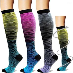 Sports Socks Long FS Soccer Men Women Gradient Cool Stripe Non-Slip Grip Football Black Compression Running Stockings