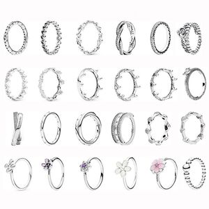 새로운 인기있는 925 Sterling Silver Pandora Ring Heart가 크라운 시리즈 다목적 커플 반지 보석 액세서리