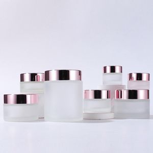 Wholesale Frosted Glass Lotion Bottles Container Face Cream Jar with Shiny Screw Lids