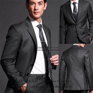 Men's Suits Formal Dark Grey Men For Wedding 2 Pieces Jacket Pants Set Groom Tuxedos Business Male Working Blazer Terno Masculino