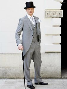 Men's Suits Auriparus Flaviceps Slim Fit Tailcoat Grey Groom Tuxedos Men Formal Wedding 3 Pieces Prom Gery Man