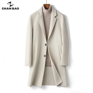 Men's Wool Blends Autumn and winter woolen coat men's handsome fit highquality doublesided luxury midlength trench 230320
