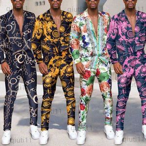 Мужские спортивные костюмы Мужские спортивные костюмы Zogaa Spring Awumn Men Fashion 2021 Золотая роскошный дизайн с принтом Mens Mens Set Top Top и брюки Floral Graffiti Clothing T230321