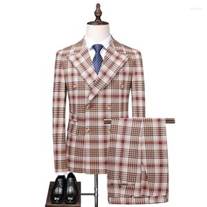 Ternos masculinos Suites de luxo Conjunto de 2 peças Moda de cor sólida Moda grande grande colar de gola larga de colarinho de peito duplo Business Business Homens casuais vestem