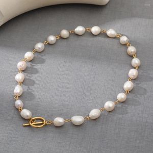 Choker French Natural Freshwater Pearl Waterproof and Fade Resistant Halsband Luxury 18k Guldpläterad rostfritt stål smycken