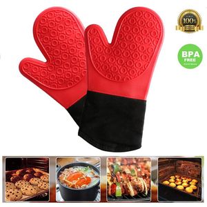 Luvas de forno pontilhadas não deslizamentos de silicone para assar as luvas de cozinha à prova d'água resistente a água de cozinha para cozinhar mangas de cozinha para churrasco