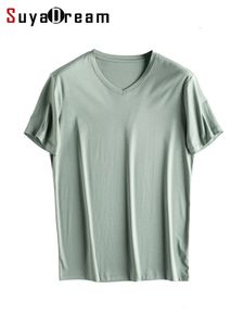 メンズTシャツSuyadream Mens SolidTee Cotton Silk Blend Plain O Neck短袖Tシャツ夏のシンプルシックトップホワイトブラック230321