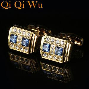 Cuff links jóias camisa francesa Cufflinks para homens marca de grife azul de cristal botão de link de alta qualidade Casamento de luxo 230320