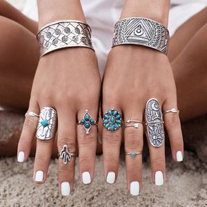 S3528 Fashion Jewelry Knuckle Ring Set Turquoise Flower Cactus Triangle Arrow Stacking Rings Midi Rings Sets 9pcs/set