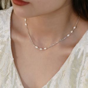 Bärade halsband Ashiqi Natural Freshwater Pearl 925 Sterling Silver Chain Necklace For Women Multilayer Jewelry 230320