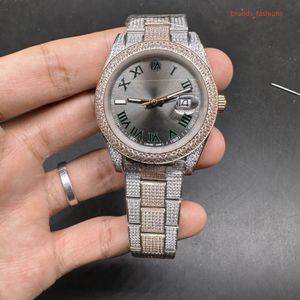 Classic Men's Watches Handmade Diamond Iced Popular Watch Bi-rose gold Stainless Steel Band Life Waterproof Automatic Mechanical Men's Watch