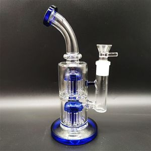 11 Inches Heady Bong Twin Layer Jelly Fish Filter Blue Glass Water Pipe Bong Hookah Pipes Bongs Water Bottles Dab Rig Water Pipe Size 18mm Female Joint