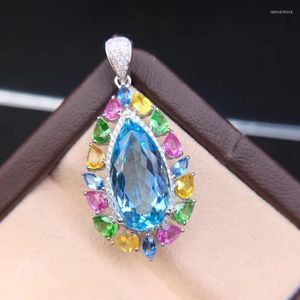 Pendant Necklaces Water Drop Tourmaline Aquamarine Silver Color Necklace For Women Wedding Engagement Choker Jewelry Gifts