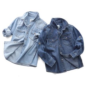 Çocuk Gömlek Moda Çocuklar Çocuk Gömlek Sıradan Uzun Kollu Denim Gömlek Büyük Çocuk Giyim Erkekler Üstleri 3-15y BC191 230321