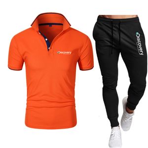 Herrspårsfall Discovery Channel Men's Summer Polo Sweatshirtsweatpants Set Sportswear Set Splice Men's Sportswear Set 230321