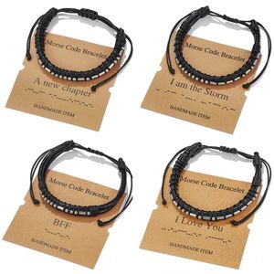 Morse Code Charm Bracelet Made Made Black Leather Jewelry for Lovers Presente