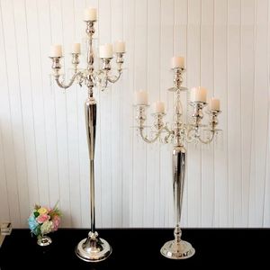 decorazione All'ingrosso Tall 5 Arms Candeliere Candelabro in metallo nichelato Portacandele per la decorazione di nozze imake683