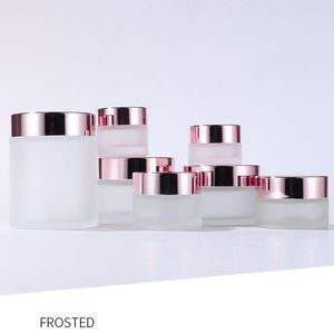 Frosted Glass Cream Jars 5-100g kosmetiska förpackningsflaskor med glänsande rosguldlock