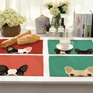 Masa paspasları sevimli köpekler kaymaz yalıtım placemat akşam yemeği için pamuk keten pedler ev dekor 42 32cm 0013