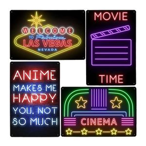 Neon Metal målningskylt Cinema Plaques Dekorativ biograf Game Room Kids Room Wall Decor Modern Art Poster 30x20cm W03