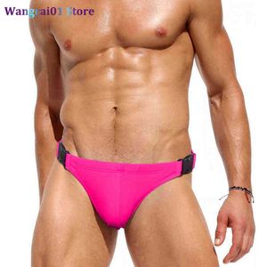 Men's Swimwear Men's Swimwear Men Doub Side Buck Solid Color Swimwear rope America Fashion Swimwear Sexy Low Waist Summer Surf Quick Dry Bikini 0321H23